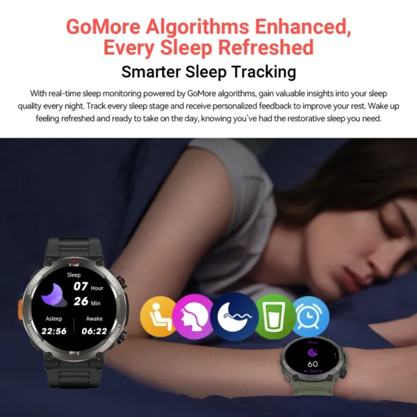 Blackview-W50 Pro Smartwatch, écran HD 1.45 ", lampe de poche, Bluetooth, appel téléphonique, batterie 960mAh, robuste – Image 6